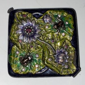 Double Sided Frog Themed Jeweled Enamel Compact Mirror
